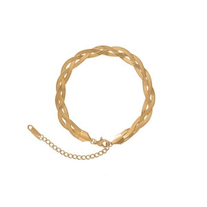 Bracciale a catena piatta a serpente intrecciata a tre fili color oro con chiusura