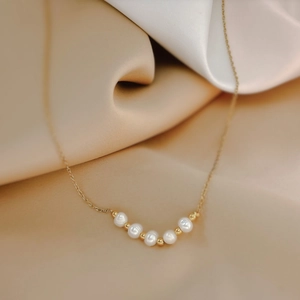 Minimalist Stainless Steel Necklace For Women With Natural Freshwater Artificial Baroque Pearls Gold O-Chain Elegant Jewelry Gift