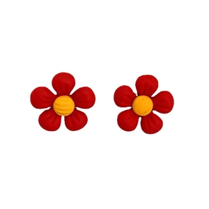 Boucles d'oreilles fleurs rouges avec centre jaune et fini mat pour femmes