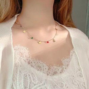 Titanium Steel Butterfly Pendant Necklace Colorful Rhinestone Clavicle Chain For Women Girls Minimalist Forest Style Jewelry Gift