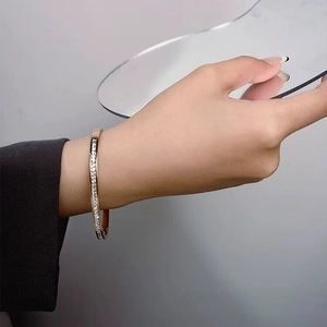 Rose gold titanium steel bracelet with sparkling full zircon pavé setting for women