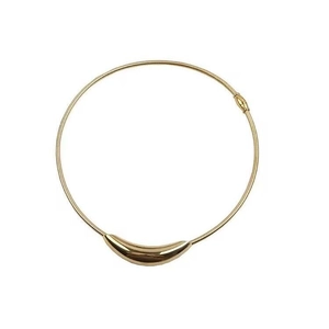 Collier ras de cou minimaliste en titane doré avec pendentif barre incurvée