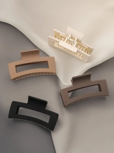 Set of four matte rectangle hair claws in cream, khaki, brown and black colors