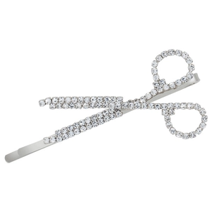 Creative silver scissor hair clip with sparkling rhinestones for a stylish look
