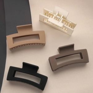 Set of 4 matte square hollow hair claws in cream, khaki, brown, and black colors