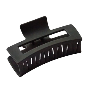 Classic matte black rectangular hollow hair claw clip for women on white background