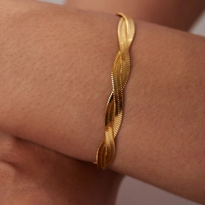 Minimalist double-layered gold-plated titanium steel woven snake chain necklace for women