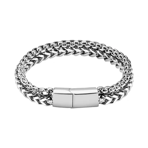 Zilveren dubbele streng tarwe ketting armband voor heren met gepolijste metalen sluiting wit