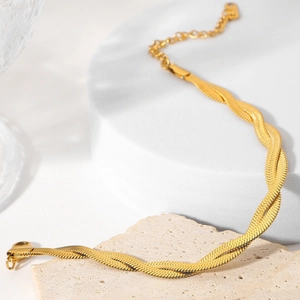 Double-layered twisted gold snake chain necklace with adjustable lobster clasp