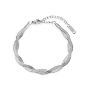 Handcrafted double-layered woven silver snake chain bracelet with adjustable lobster clasp