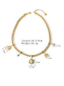 Collier en acier inoxydable doré avec trèfle en turquoise et pendentifs arbre de vie