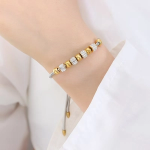 Pulsera de cuentas estilo palacio francés con pedrería y cierre deslizante ajustable