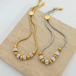 Pulsera de cadena de serpiente ajustable con cuentas de cristal oro y plata
