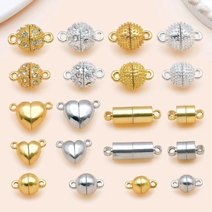Fermoirs Magnétiques en Alliage de Cuivre pour Bijoux Forme Coeur Rond Cylindre Strass Connecteur pour Collier Bracelet DIY