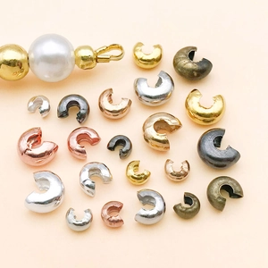 DIY jewelry metal crimp bead covers in multiple sizes and metallic colors for jewelry making