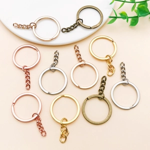 Flat metal key ring chain in four plated finishes including gold and rose gold