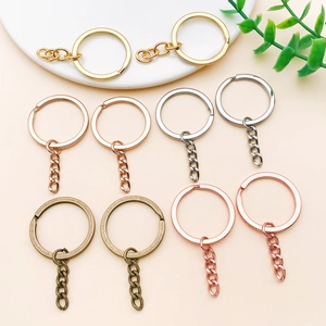 Flat key rings with chain in four metal finishes including gold and silver colors