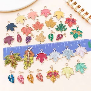 Assorted alloy leaf pendants with enamel finish for DIY jewelry making and crafts