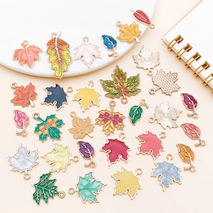 Colorful enamel leaf alloy pendants for DIY jewelry making in various botanical shapes