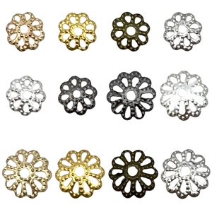 Calottes fleurs creuses en fer de 7mm et 9mm en six couleurs pour création de bijoux