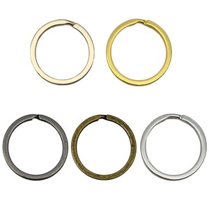 Flat round iron keychain rings set in 5 metallic colors like gold silver and bronze