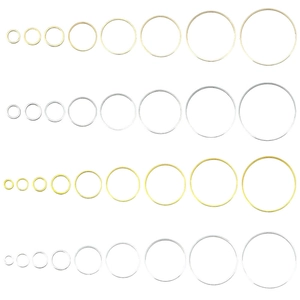 Polished gold and silver copper geometric round rings in various sizes for DIY jewelry making