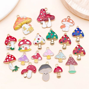 Mixed set of colorful enamel mushroom house charms with gold zinc alloy for DIY jewelry making