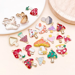 Mix of colorful mushroom charms in enamel and zinc alloy for DIY jewelry and keychains