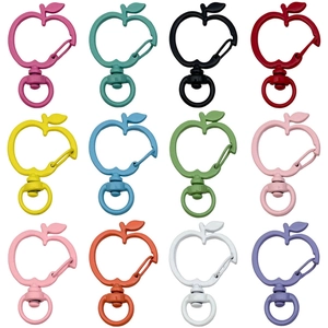 12-color apple-shaped zinc alloy keychains with rotating rings for DIY accessories