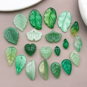 DIY colorful simulated glass leaf charms including ginkgo and heart leaf beads
