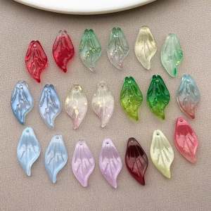 Colorful frosted glass leaf pendants with gold foil accents for DIY jewelry making