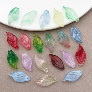 Mix of 20x9mm colorful glass leaf pendants with vein texture for DIY jewelry making