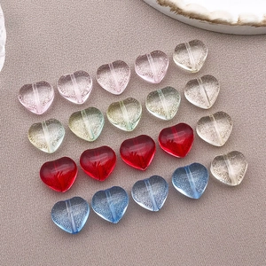 Detail of 10mm mixed candy-colored heart glass beads with vertical ribbed texture for DIY crafts