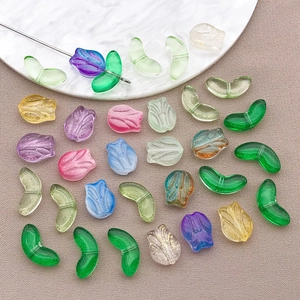 Perles tulipes et feuilles en verre translucide en 8 couleurs pour bijoux DIY et artisanat