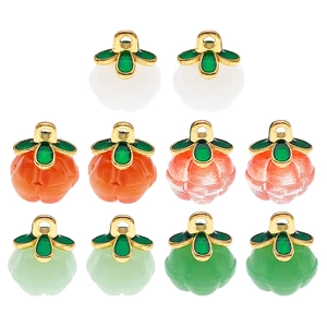 Set of 10 mixed color 3D glass clover pumpkin pendants with gold caps for DIY jewelry making