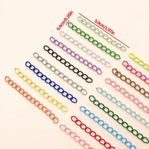 Detailed view of colorful 5cm painted iron extension chains for DIY jewelry making