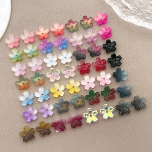Detailed view of colorful 10mm gradient glass cherry blossom beads for DIY crafts