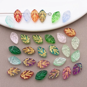 Perline colorate a foglia in vetro 11x7mm con venature dorate per gioielli fai da te
