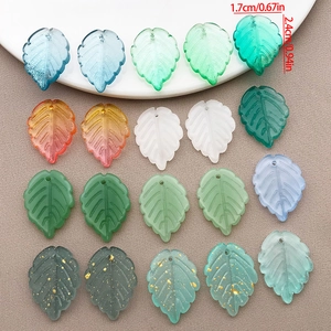 Frosted glass leaf pendants with gold foil and glitter for DIY jewelry making 24x17mm