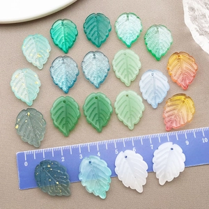 Mix of 24x17mm leaf glass pendants with gold foil and vein texture for DIY jewelry making