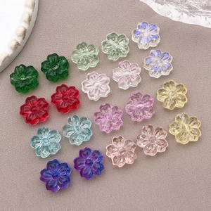 Detailed top view of 13mm colorful transparent glass sakura flower beads for jewelry making
