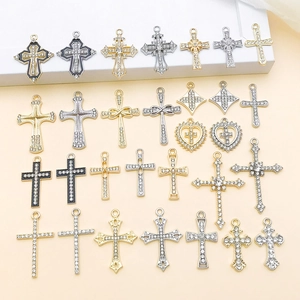 Assorted alloy cross pendants with rhinestones for DIY jewelry making and crafts