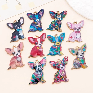 Set of 10 colorful enamel Chihuahua dog alloy pendants for DIY jewelry and accessories