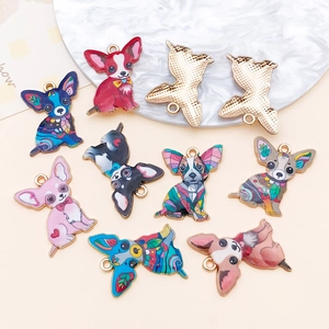 Colorful enamel Chihuahua dog alloy charms for DIY jewelry and keychain accessories