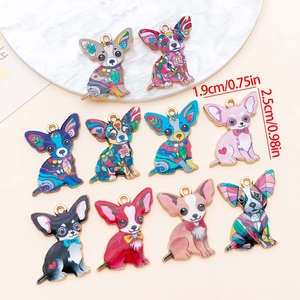 Cartoon Chihuahua Dog Alloy Enamel Charms For DIY Jewelry Making Bohemian Floral Puppy Pendants For Bracelets Bag Accessories