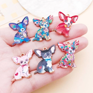 Detailed set of 6 colorful enamel Chihuahua dog alloy charms for DIY jewelry making