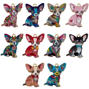 Set of 10 colorful enamel chihuahua dog charms with bohemian patterns for DIY jewelry making