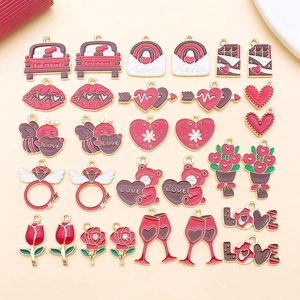 Valentine's alloy charms with red enamel hearts and love-themed jewelry pendants
