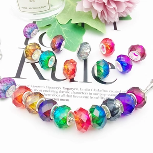Multicolor gradient faceted crystal glass beads with large holes for DIY jewelry making