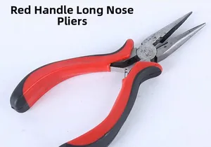 Detailed macro view of professional red handle flat nose pliers for jewelry DIY making